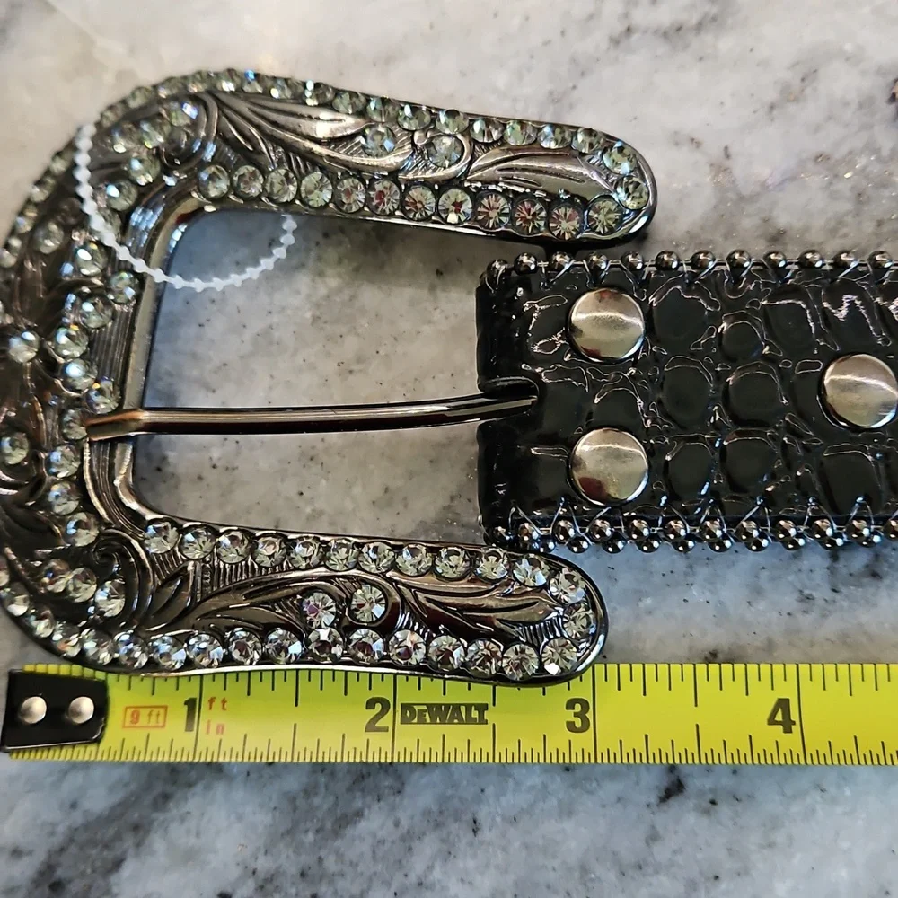 NWT Genuine Leather Western, Bling Country Black Belt Small